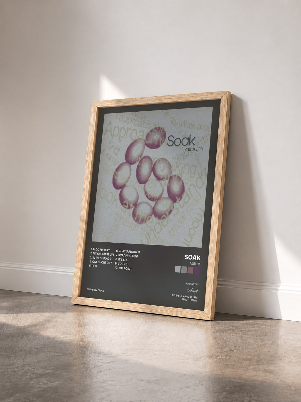 #bois Tableau de l'album album de Soak vu de trois quarts, cadre en bois brut