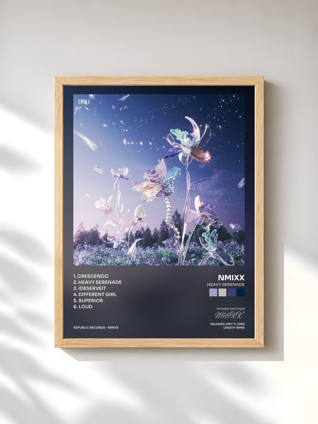 #bois Tableau de l'album Heavy Serenade de NMIXX, cadre en bois brut, imprimé et encadré en France
