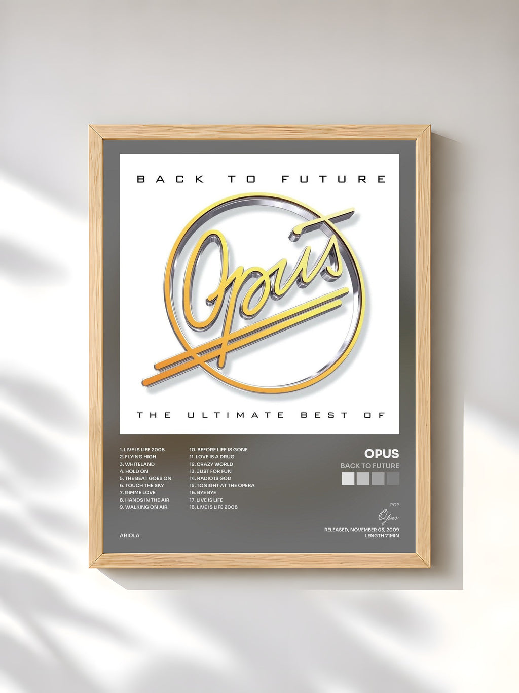 #bois Tableau de l'album Back to Future de Opus, cadre en bois brut, imprimé et encadré en France