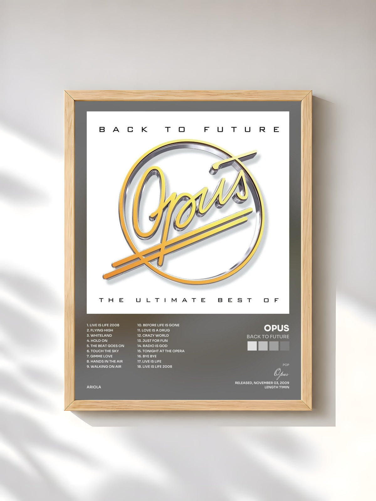 #bois Tableau de l'album Back to Future de Opus, cadre en bois brut, imprimé et encadré en France