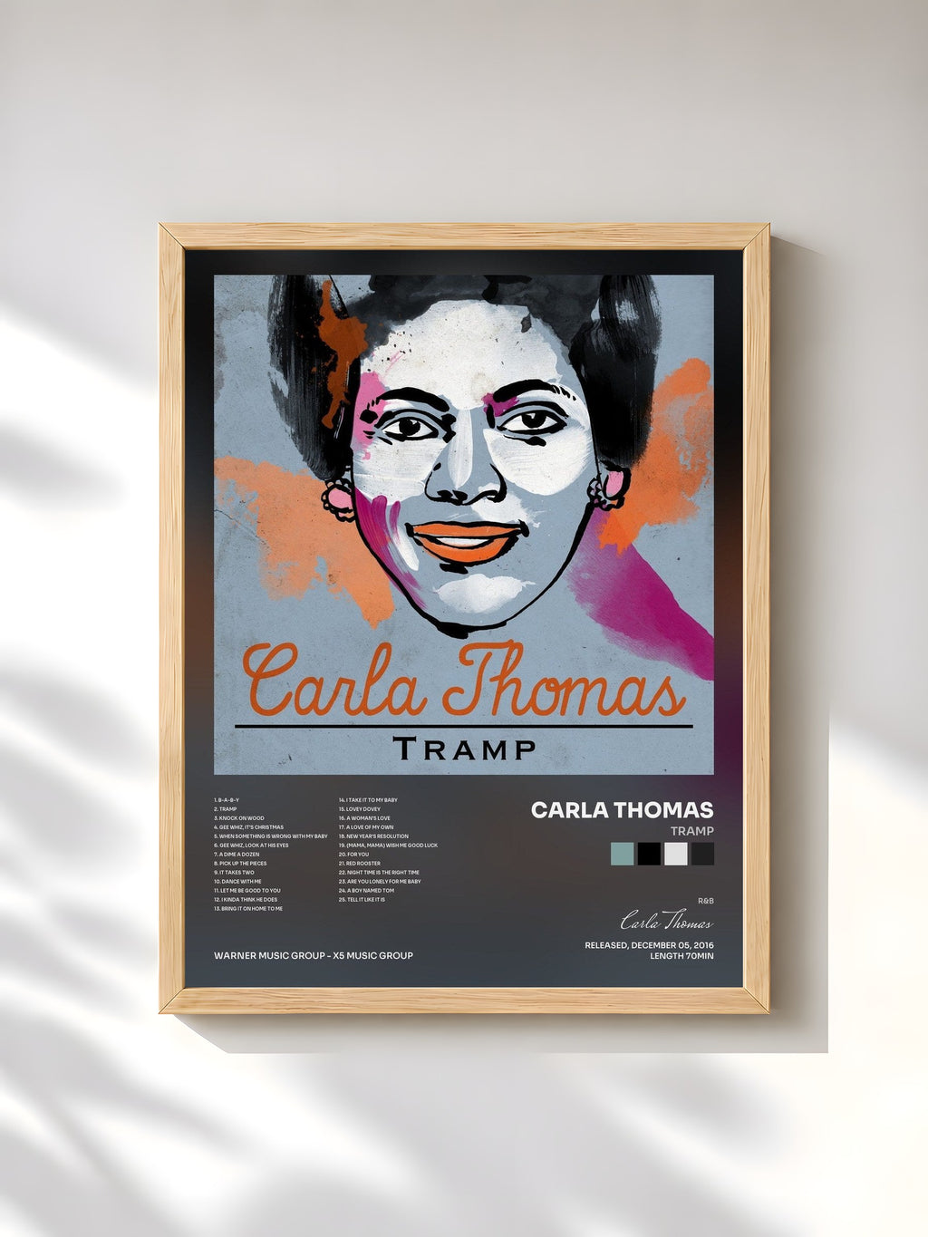#bois Tableau de l'album Tramp de Carla Thomas, cadre en bois brut, imprimé et encadré en France