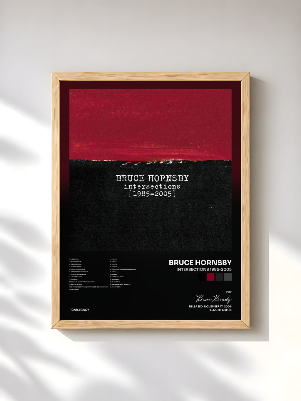 #bois Tableau de l'album Intersections 1985-2005 de Bruce Hornsby, cadre en bois brut, imprimé et encadré en France