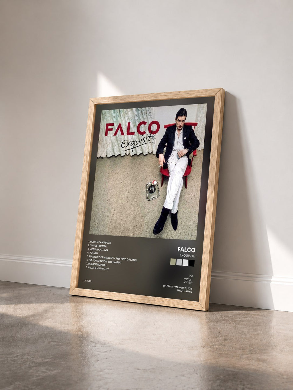 #bois Tableau de l'album Exquisite de Falco vu de trois quarts, cadre en bois brut