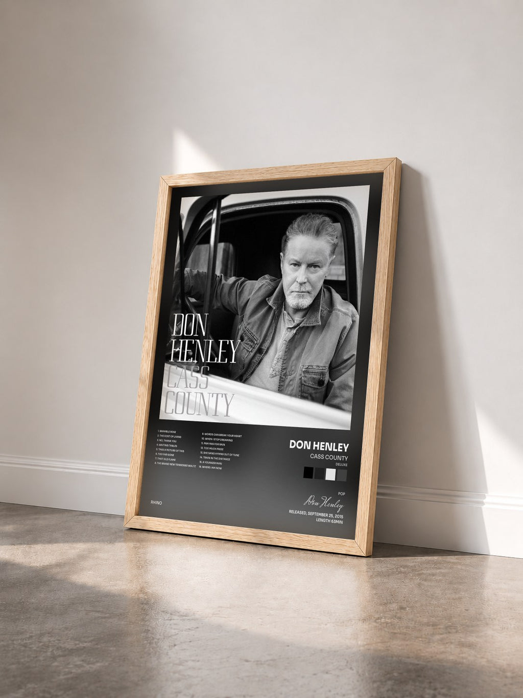 #bois Tableau de l'album Cass County (Deluxe) de Don Henley vu de trois quarts, cadre en bois brut