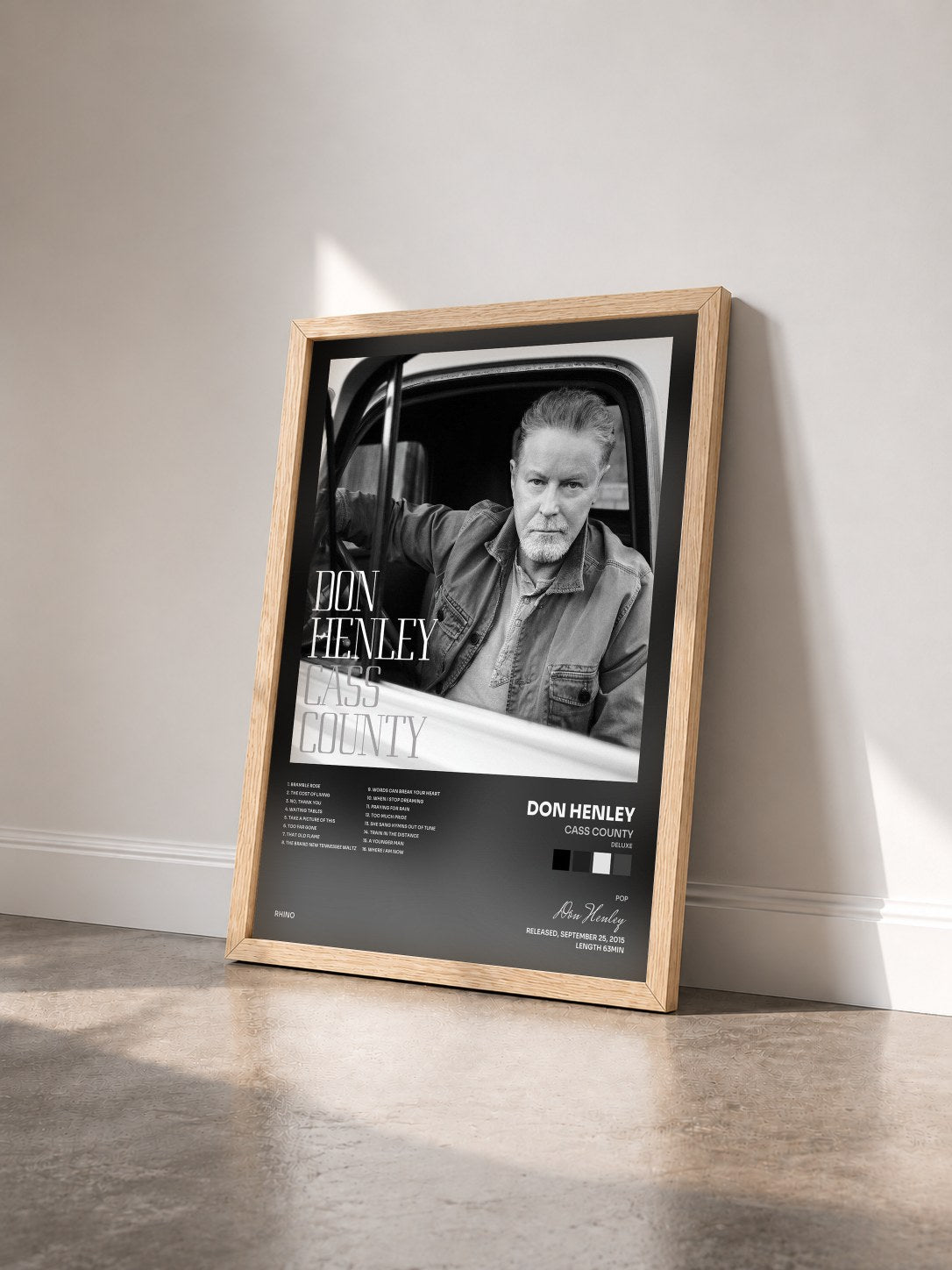 #bois Tableau de l'album Cass County (Deluxe) de Don Henley vu de trois quarts, cadre en bois brut