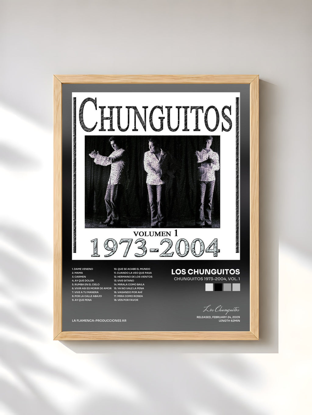 #bois Tableau de l'album Chunguitos 1973-2004, Vol. 1 de Los Chunguitos, cadre en bois brut, imprimé et encadré en France