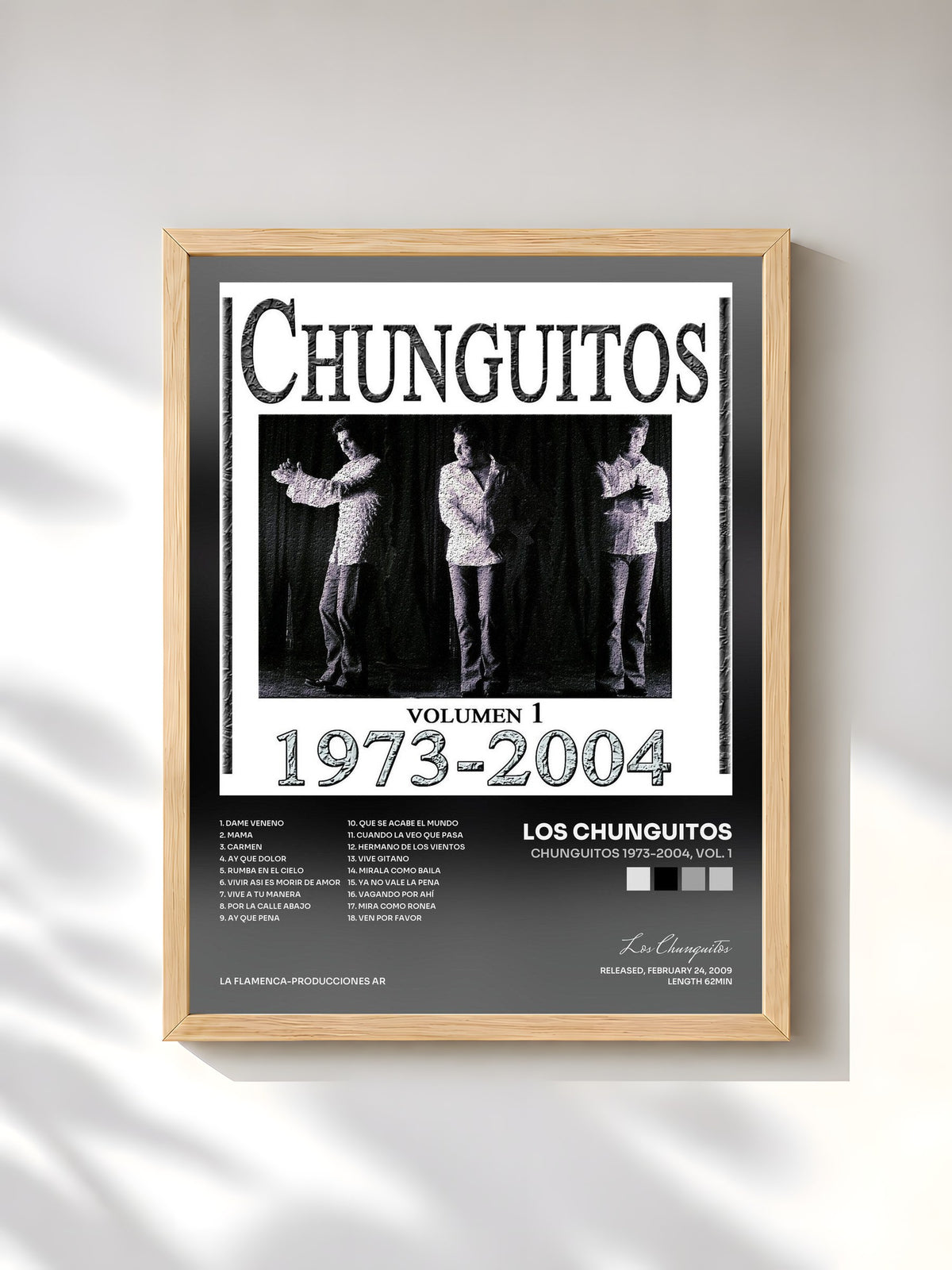 #bois Tableau de l'album Chunguitos 1973-2004, Vol. 1 de Los Chunguitos, cadre en bois brut, imprimé et encadré en France