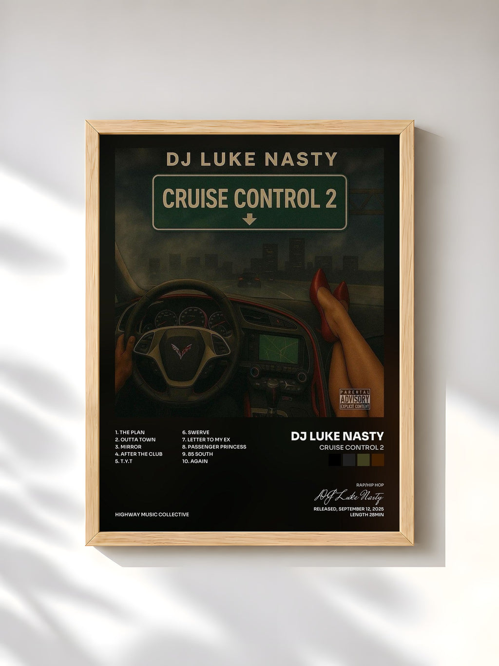 #bois Tableau de l'album Cruise Control 2 de DJ Luke Nasty, cadre en bois brut, imprimé et encadré en France