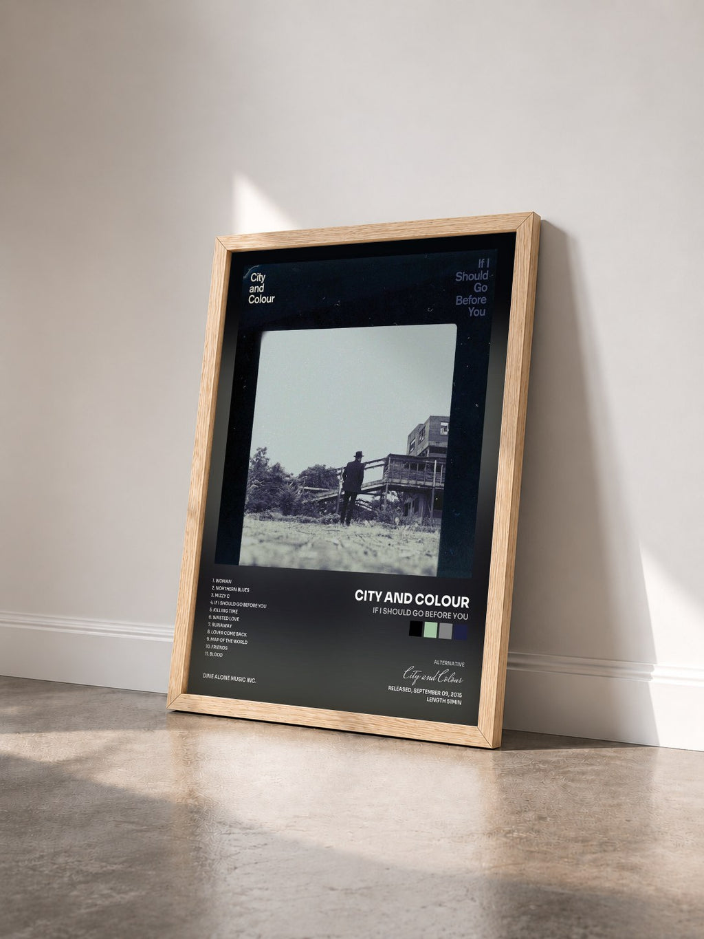 #bois Tableau de l'album If I Should Go Before You de City and Colour vu de trois quarts, cadre en bois brut