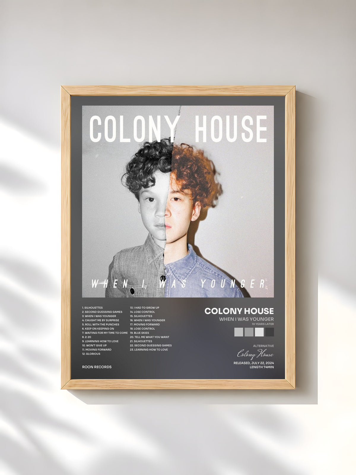 #bois Tableau de l'album When I Was Younger (10 Years Later) de Colony House, cadre en bois brut, imprimé et encadré en France
