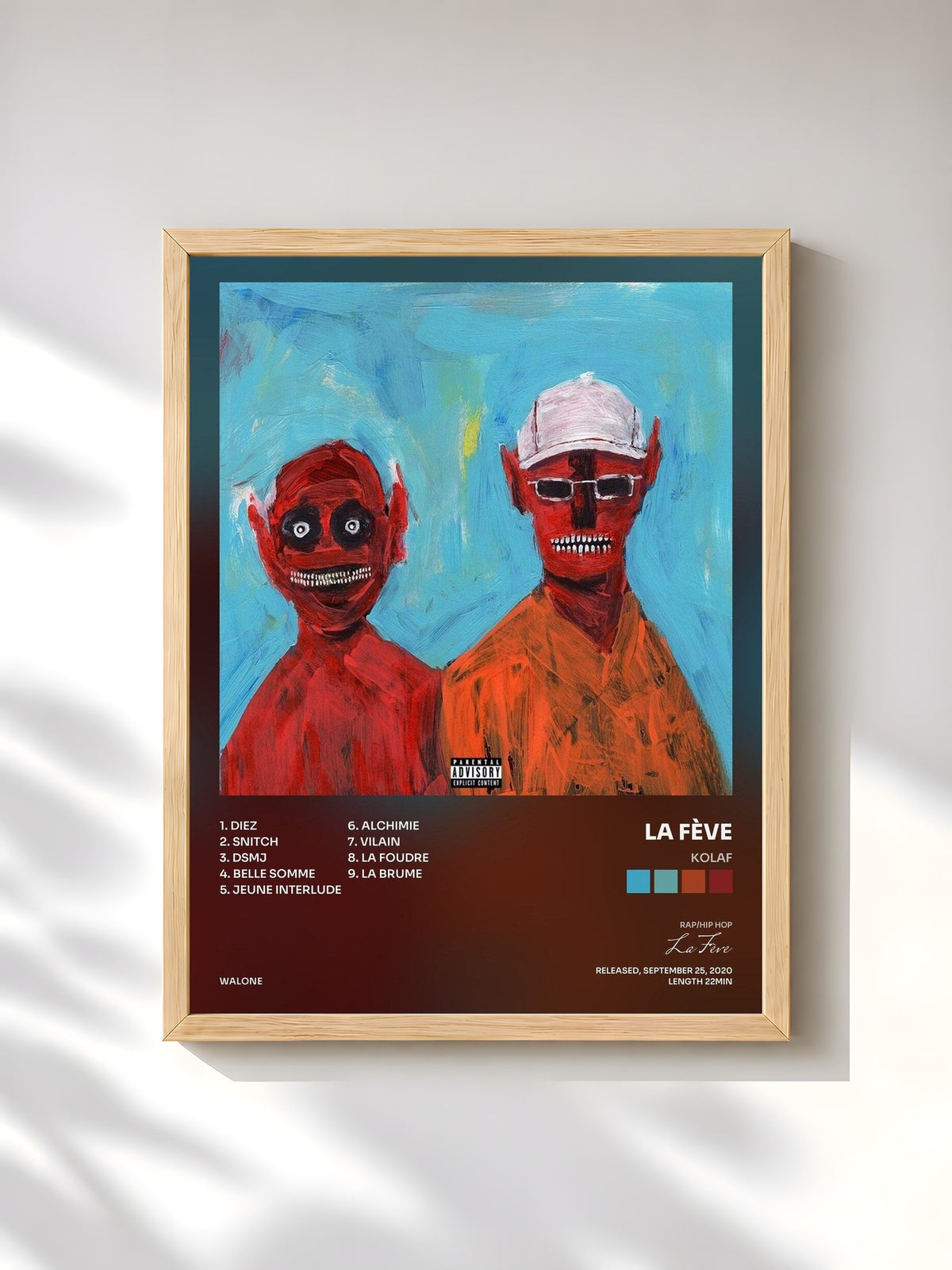 #bois Tableau de l'album KOLAF de La Fève, cadre en bois brut, imprimé et encadré en France