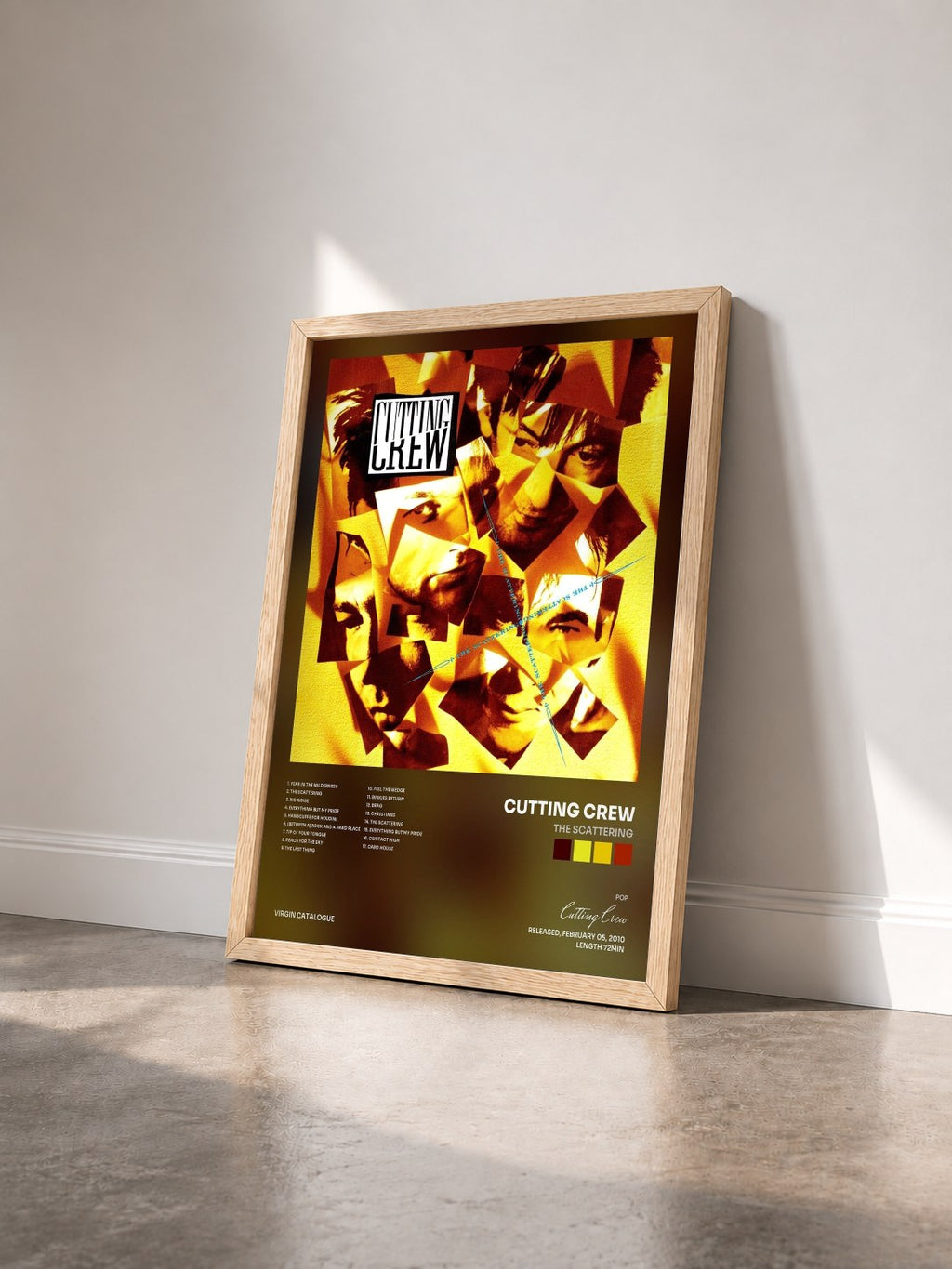#bois Tableau de l'album The Scattering de Cutting Crew vu de trois quarts, cadre en bois brut