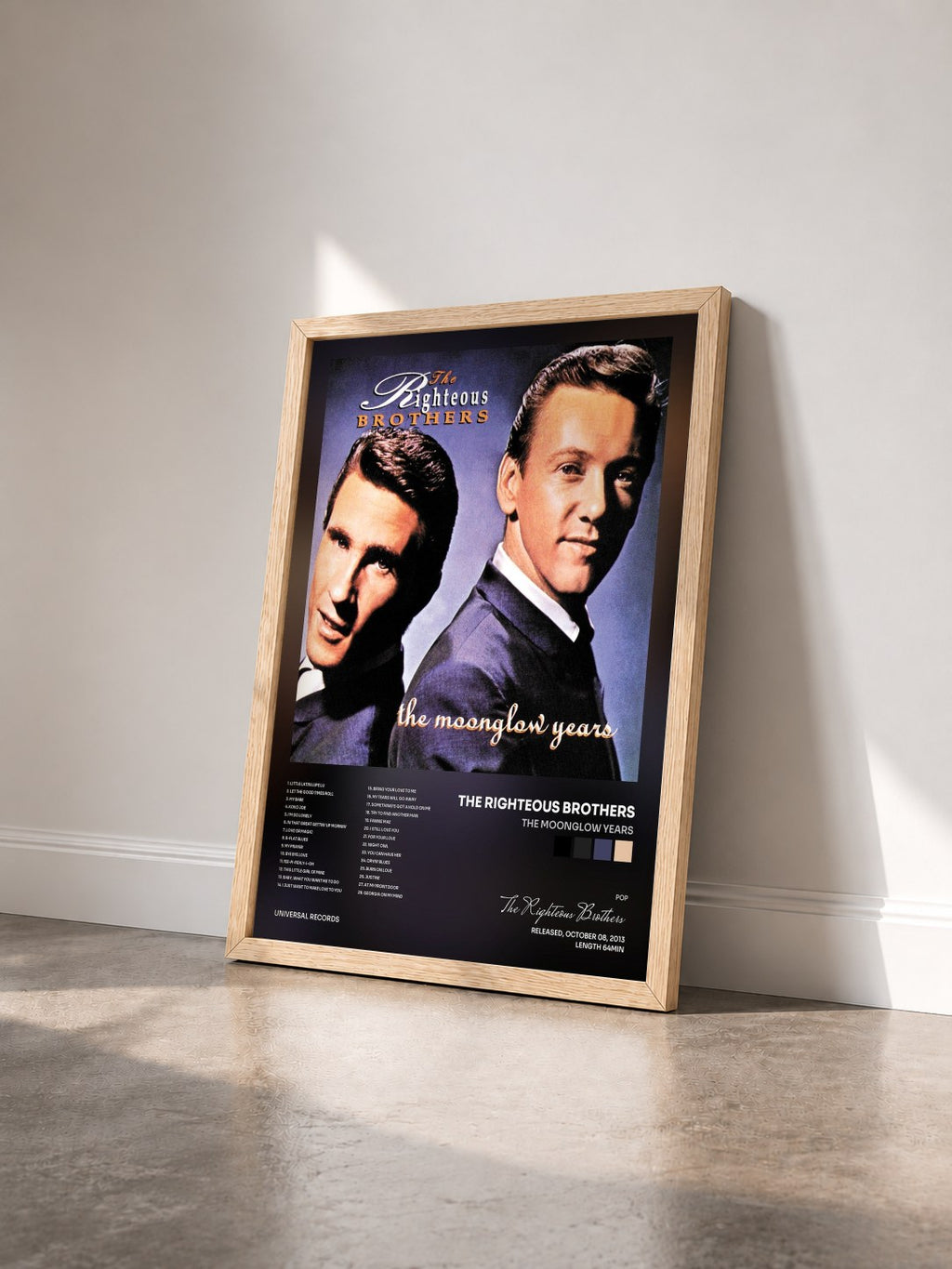 #bois Tableau de l'album The Moonglow Years de The Righteous Brothers vu de trois quarts, cadre en bois brut