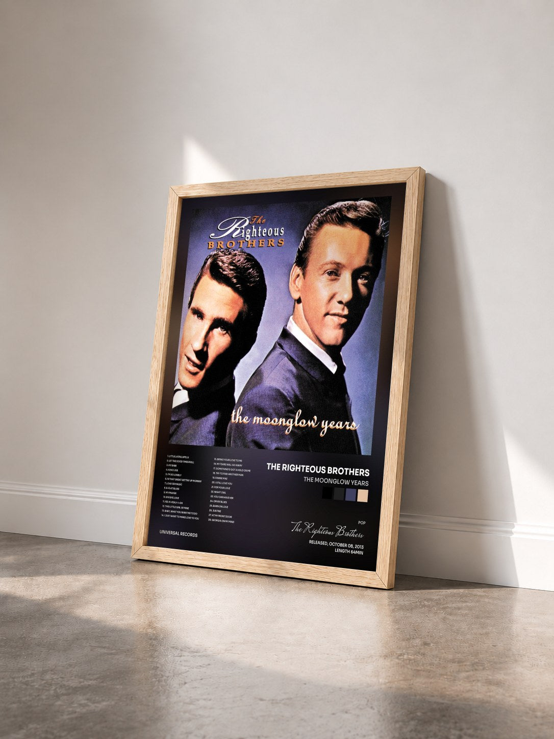 #bois Tableau de l'album The Moonglow Years de The Righteous Brothers vu de trois quarts, cadre en bois brut