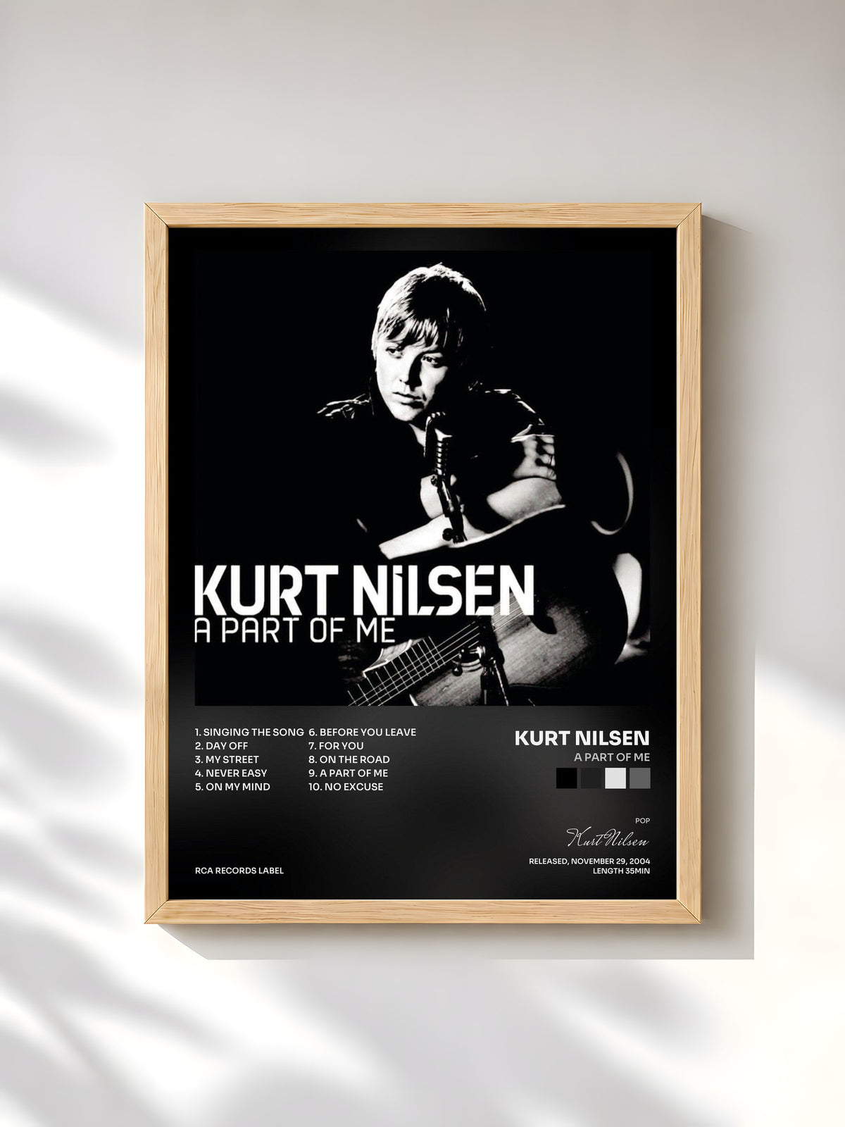 #bois Tableau de l'album A Part Of Me de Kurt Nilsen, cadre en bois brut, imprimé et encadré en France