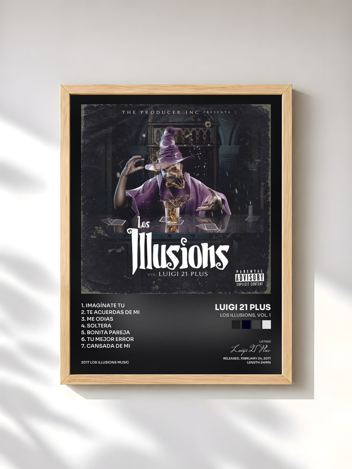 #bois Tableau de l'album Los Illusions, Vol. 1 de Luigi 21 Plus, cadre en bois brut, imprimé et encadré en France