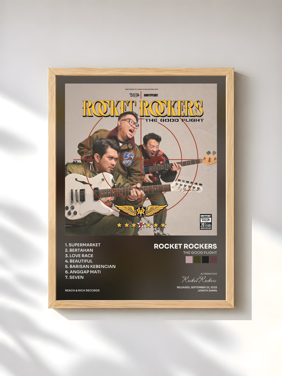 #bois Tableau de l'album The Good Flight de Rocket Rockers, cadre en bois brut, imprimé et encadré en France