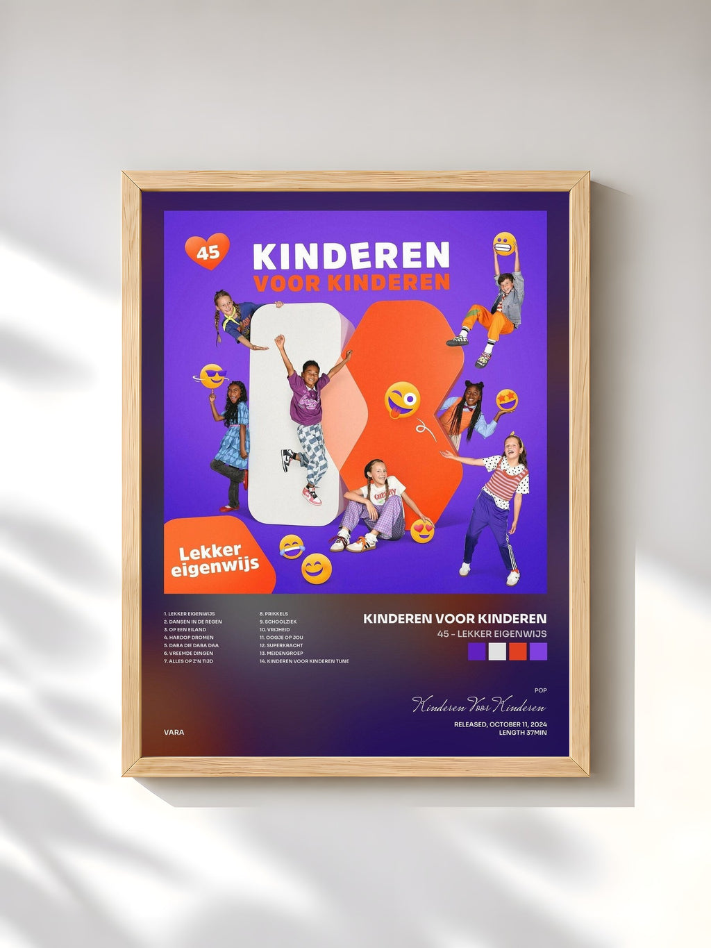 #bois Tableau de l'album 45 - Lekker eigenwijs de Kinderen Voor Kinderen, cadre en bois brut, imprimé et encadré en France