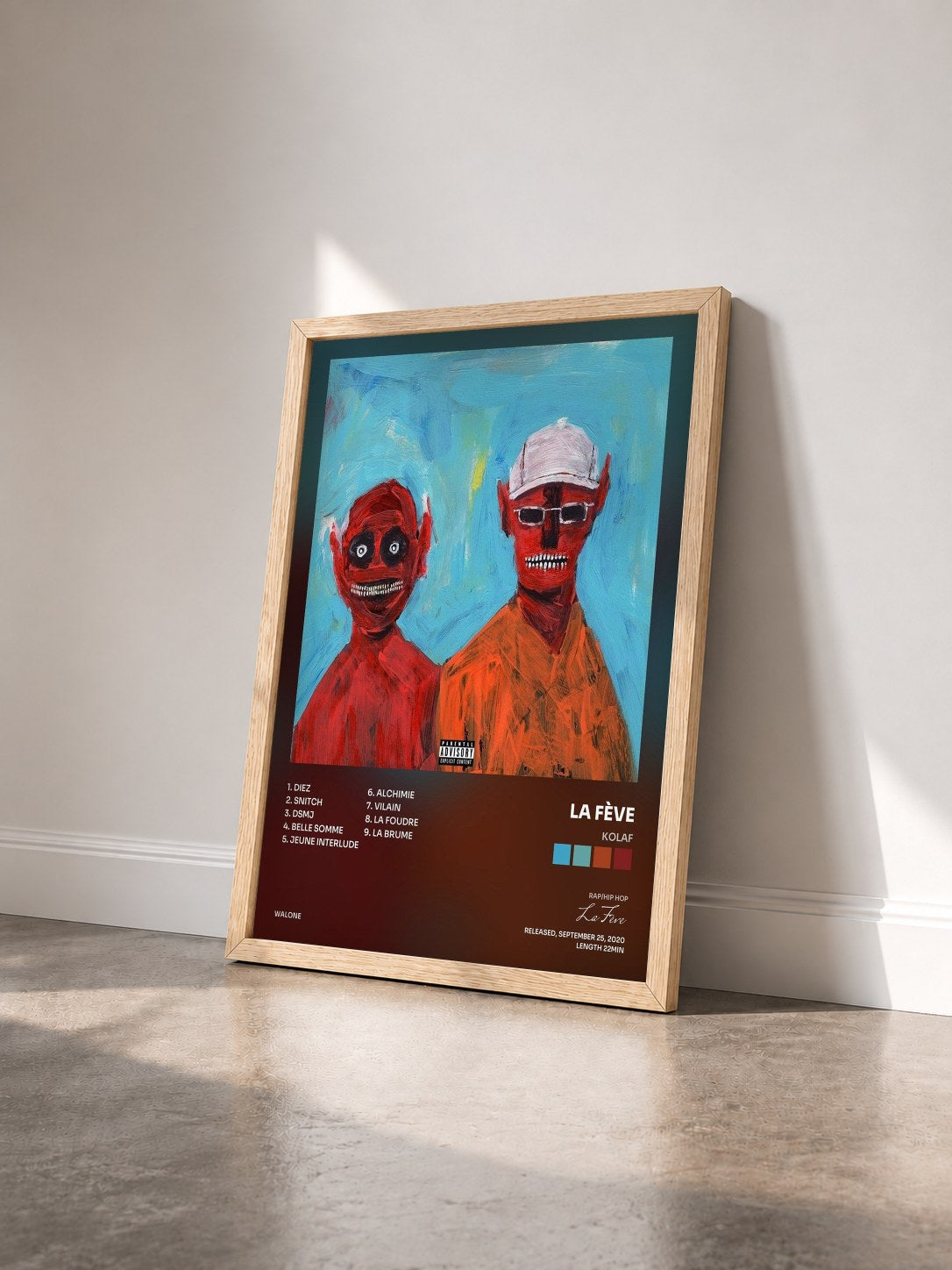 #bois Tableau de l'album KOLAF de La Fève vu de trois quarts, cadre en bois brut