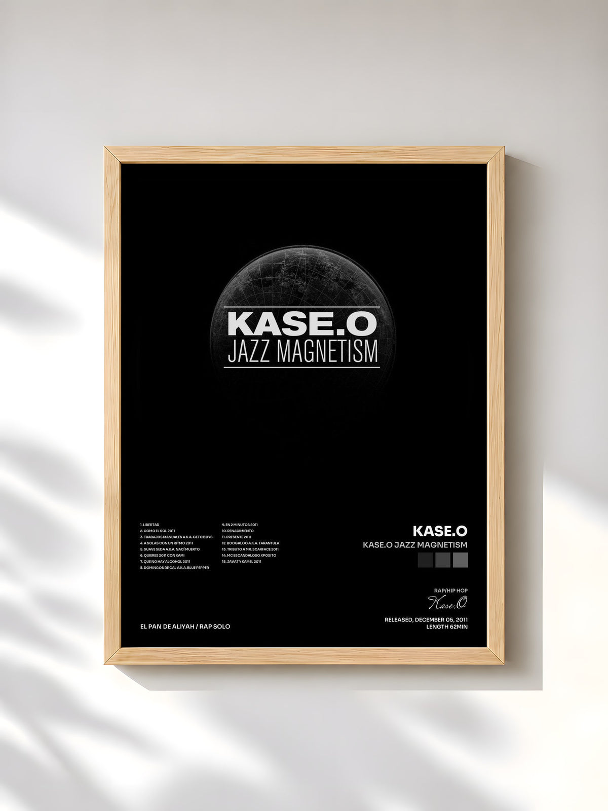 #bois Tableau de l'album Kase.O Jazz Magnetism de Kase.O, cadre en bois brut, imprimé et encadré en France