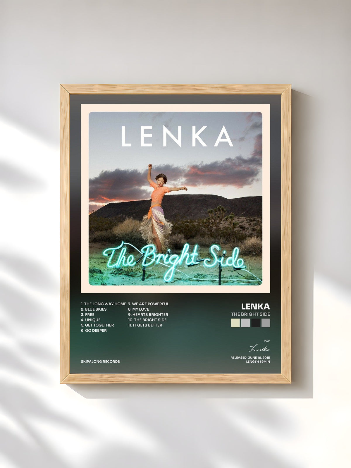 #bois Tableau de l'album The Bright Side de Lenka, cadre en bois brut, imprimé et encadré en France