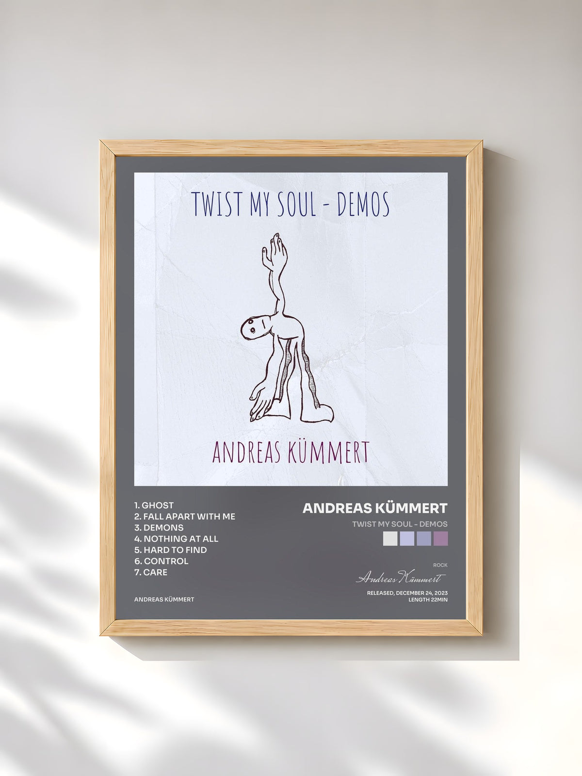 #bois Tableau de l'album Twist My Soul - Demos de Andreas Kümmert, cadre en bois brut, imprimé et encadré en France