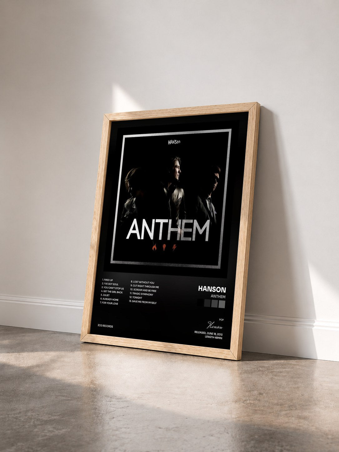 #bois Tableau de l'album Anthem de Hanson vu de trois quarts, cadre en bois brut