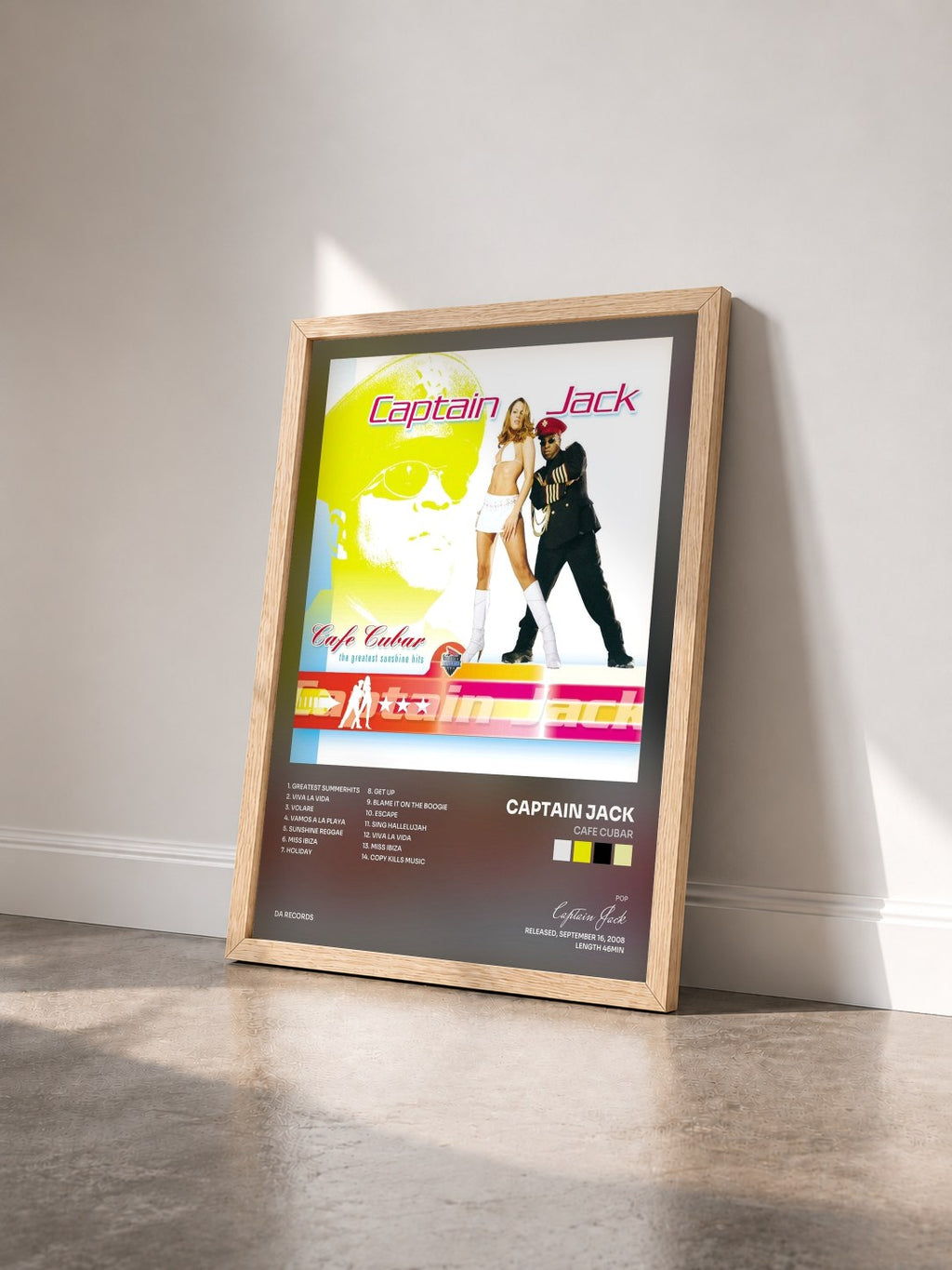 #bois Tableau de l'album Cafe Cubar de Captain Jack vu de trois quarts, cadre en bois brut