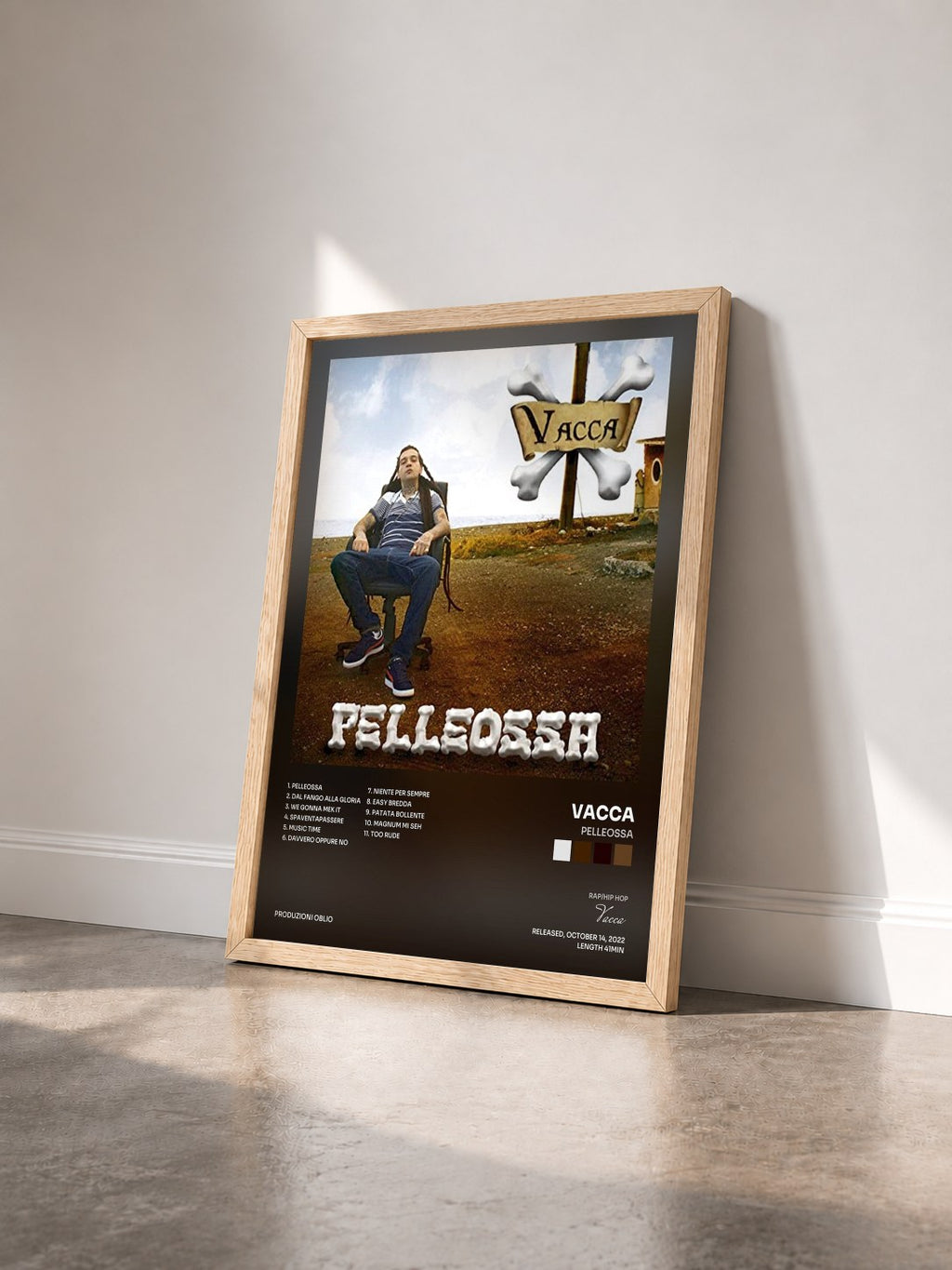 #bois Tableau de l'album Pelleossa de Vacca vu de trois quarts, cadre en bois brut