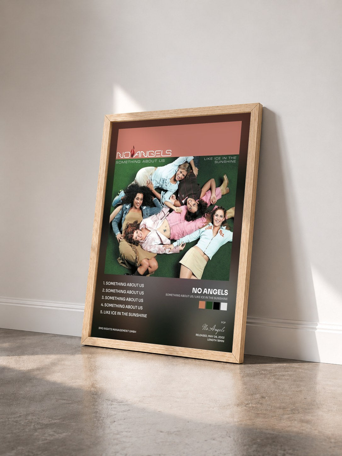 #bois Tableau de l'album Something About Us / Like Ice in the Sunshine de No Angels vu de trois quarts, cadre en bois brut