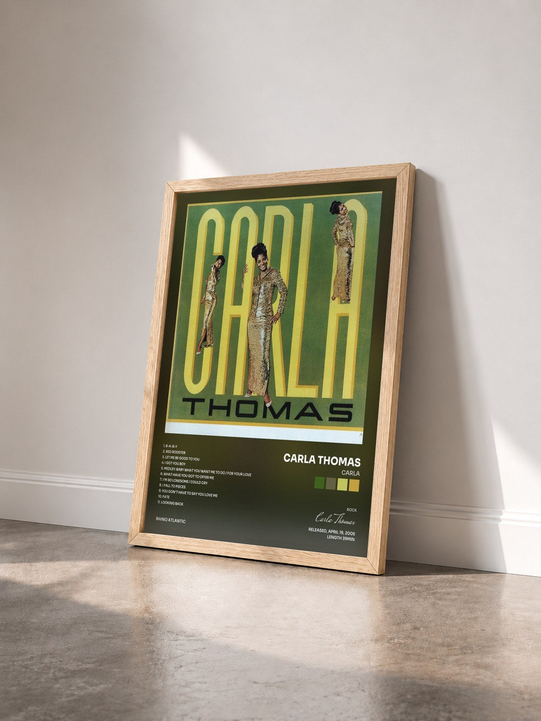 #bois Tableau de l'album Carla de Carla Thomas vu de trois quarts, cadre en bois brut