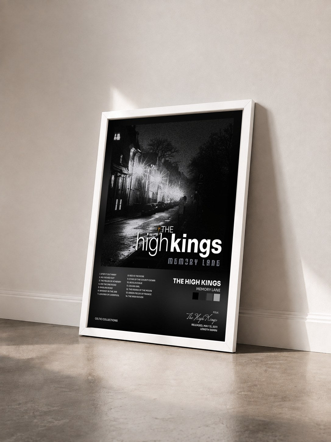#blanc Tableau de l'album Memory Lane de The High Kings vu de trois quarts, cadre blanc