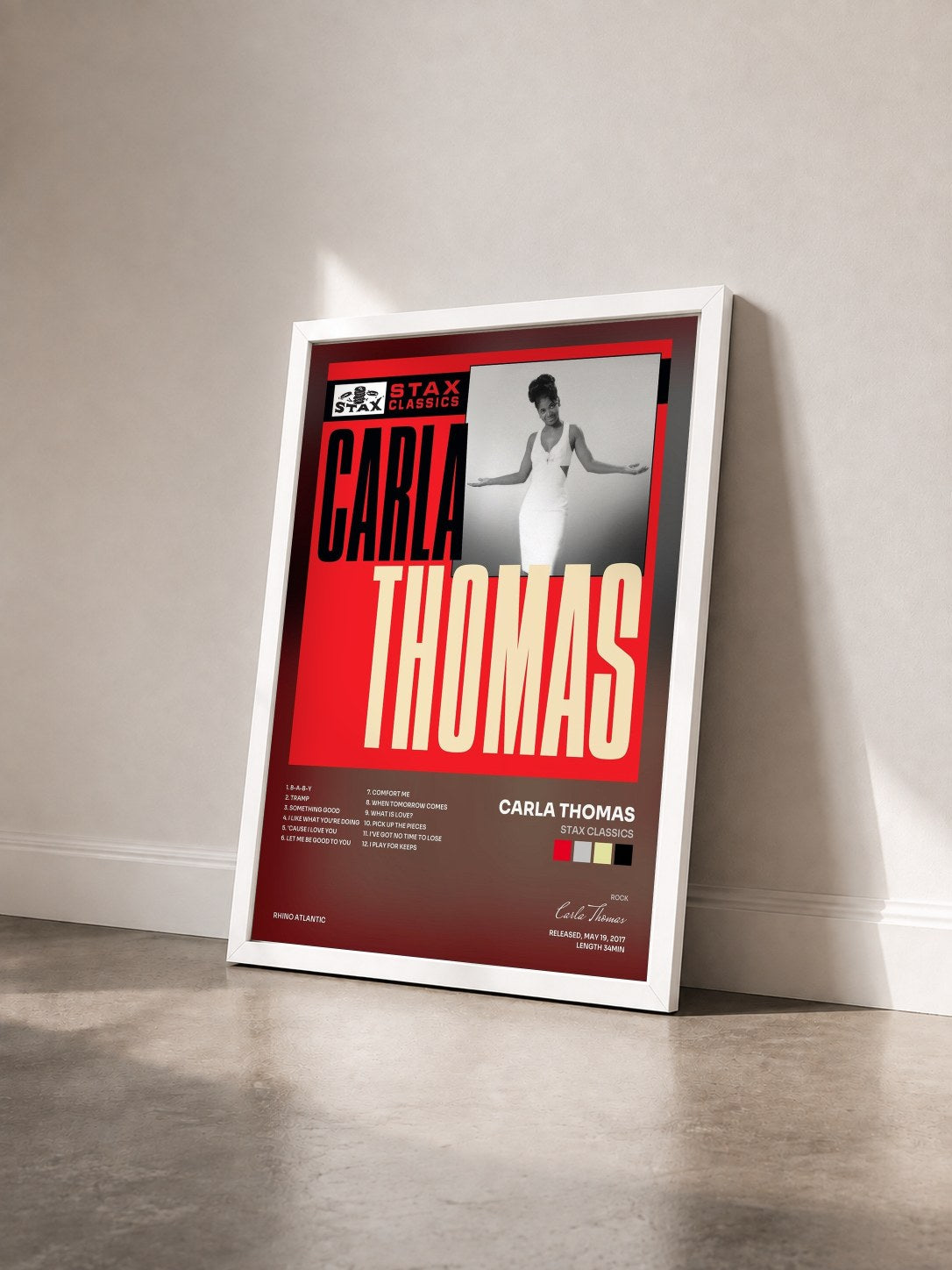 #blanc Tableau de l'album Stax Classics de Carla Thomas vu de trois quarts, cadre blanc