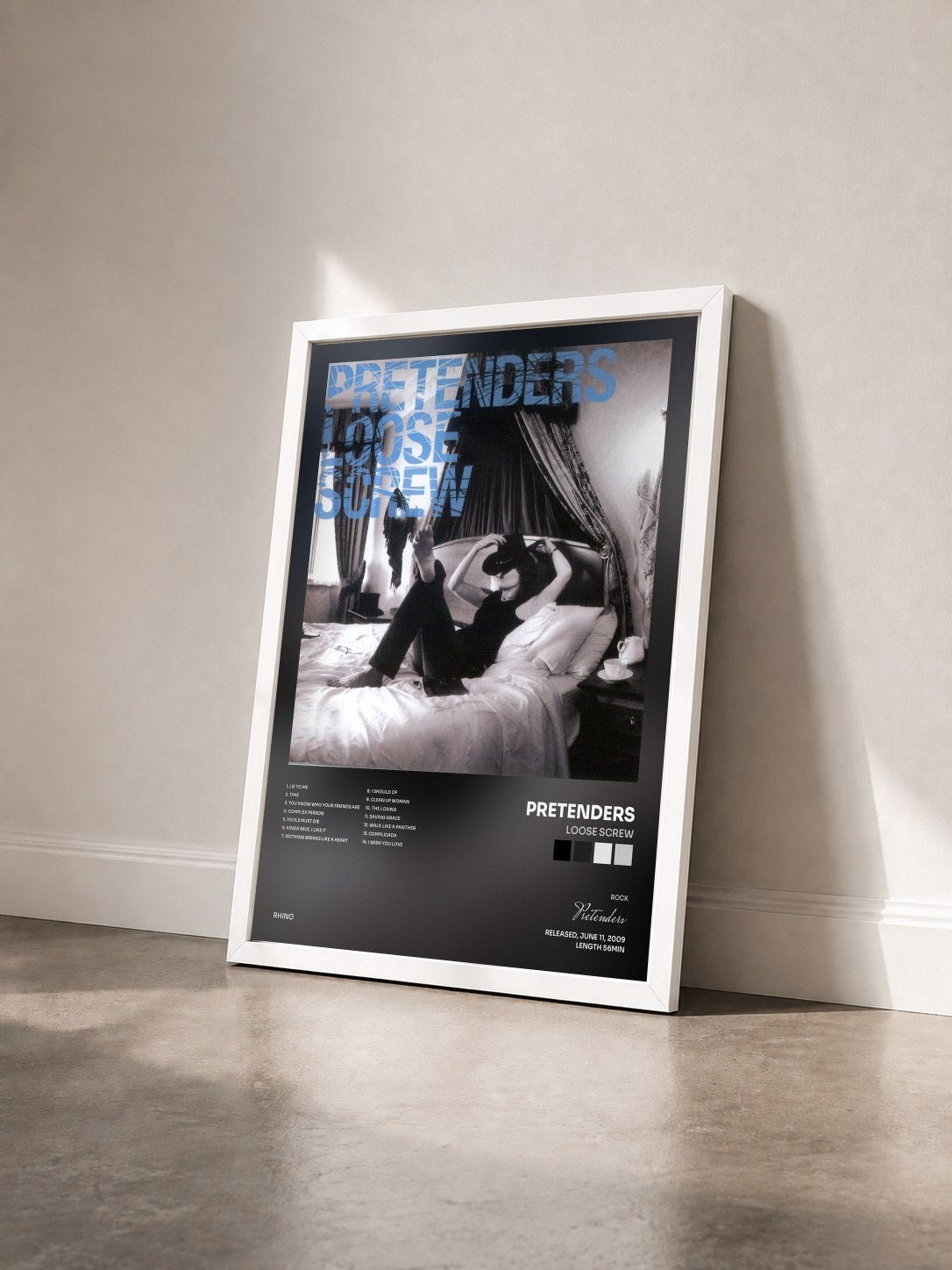 #blanc Tableau de l'album Loose Screw de Pretenders vu de trois quarts, cadre blanc