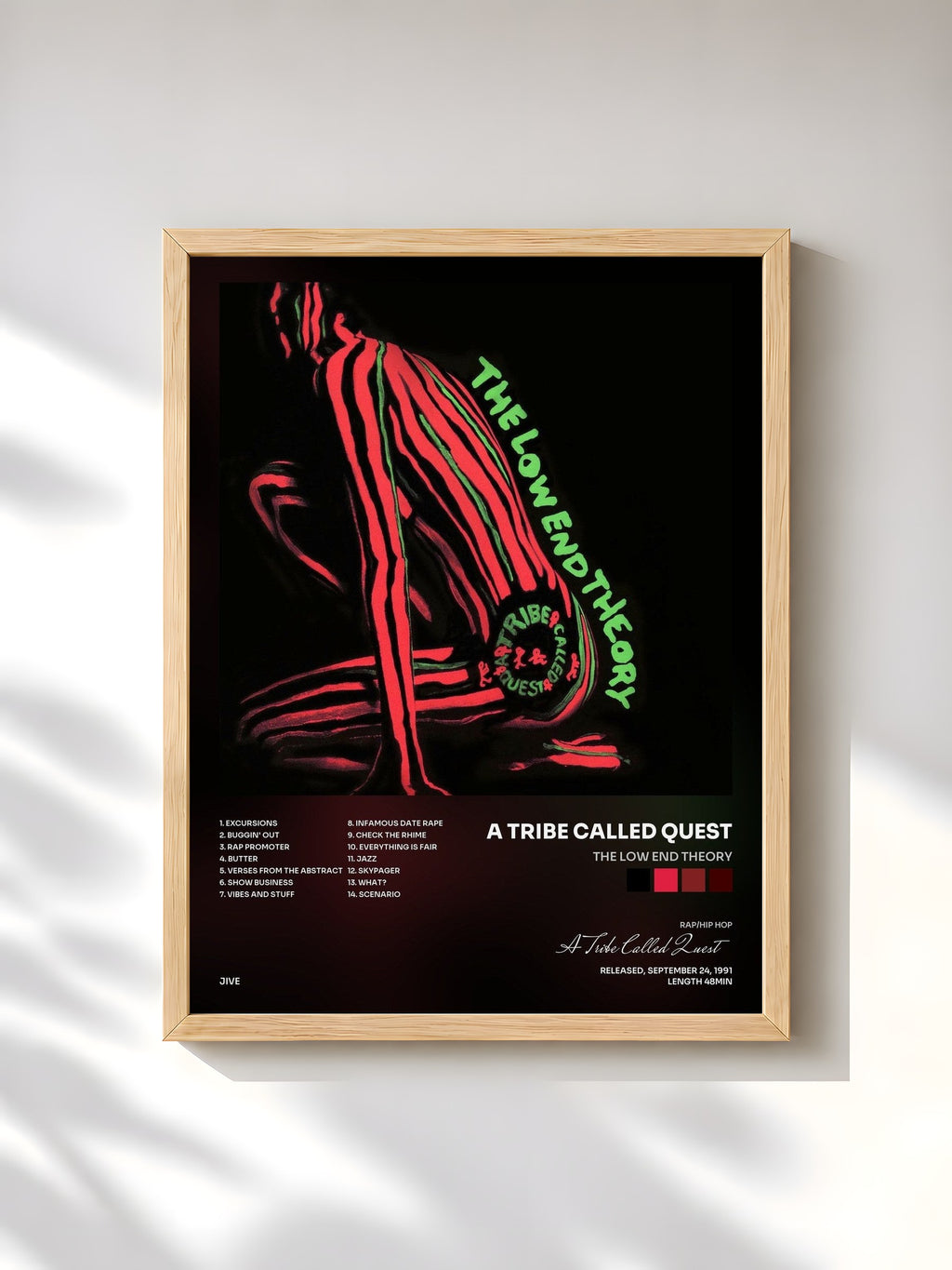 #bois Tableau de l'album The Low End Theory de A Tribe Called Quest, cadre en bois brut, imprimé et encadré en France