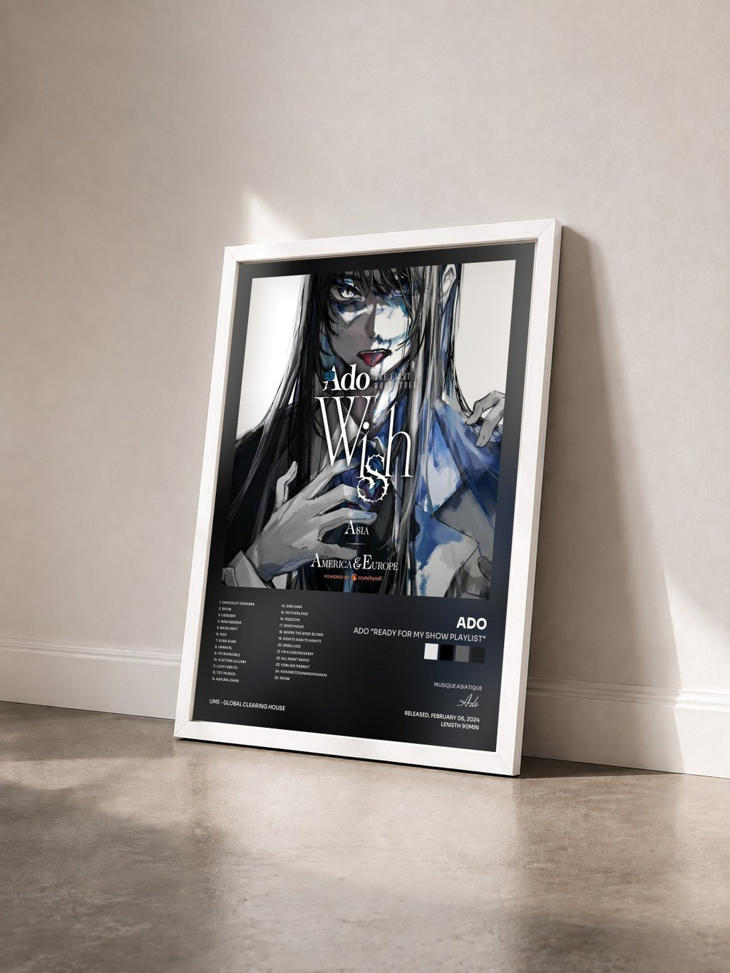 #blanc Tableau de l'album Ado "Ready For My Show Playlist" de Ado vu de trois quarts, cadre blanc