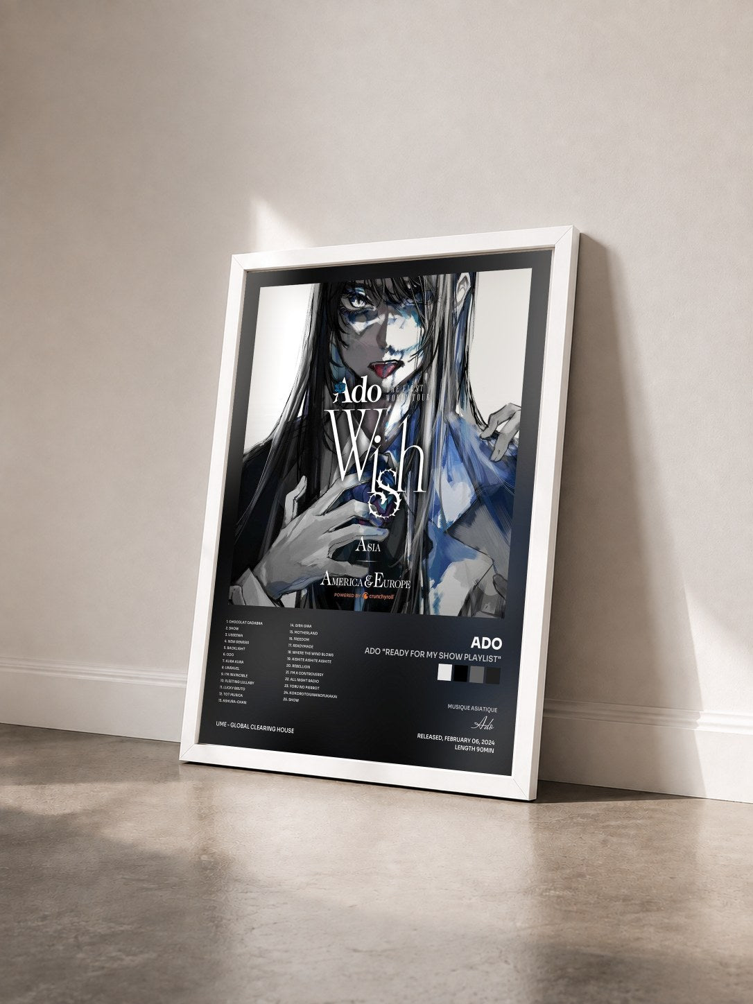 #blanc Tableau de l'album Ado "Ready For My Show Playlist" de Ado vu de trois quarts, cadre blanc