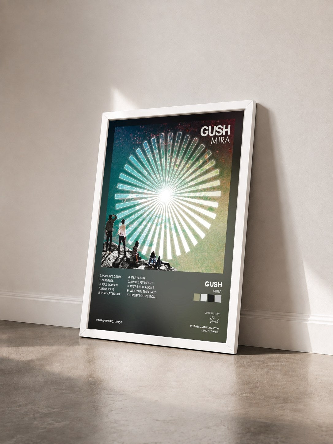#blanc Tableau de l'album Mira de Gush vu de trois quarts, cadre blanc