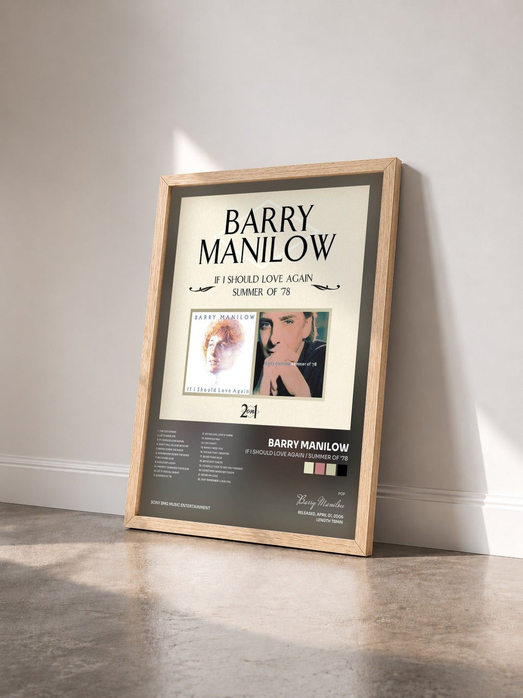 #bois Tableau de l'album If I Should Love Again / Summer Of '78 de Barry Manilow vu de trois quarts, cadre en bois brut