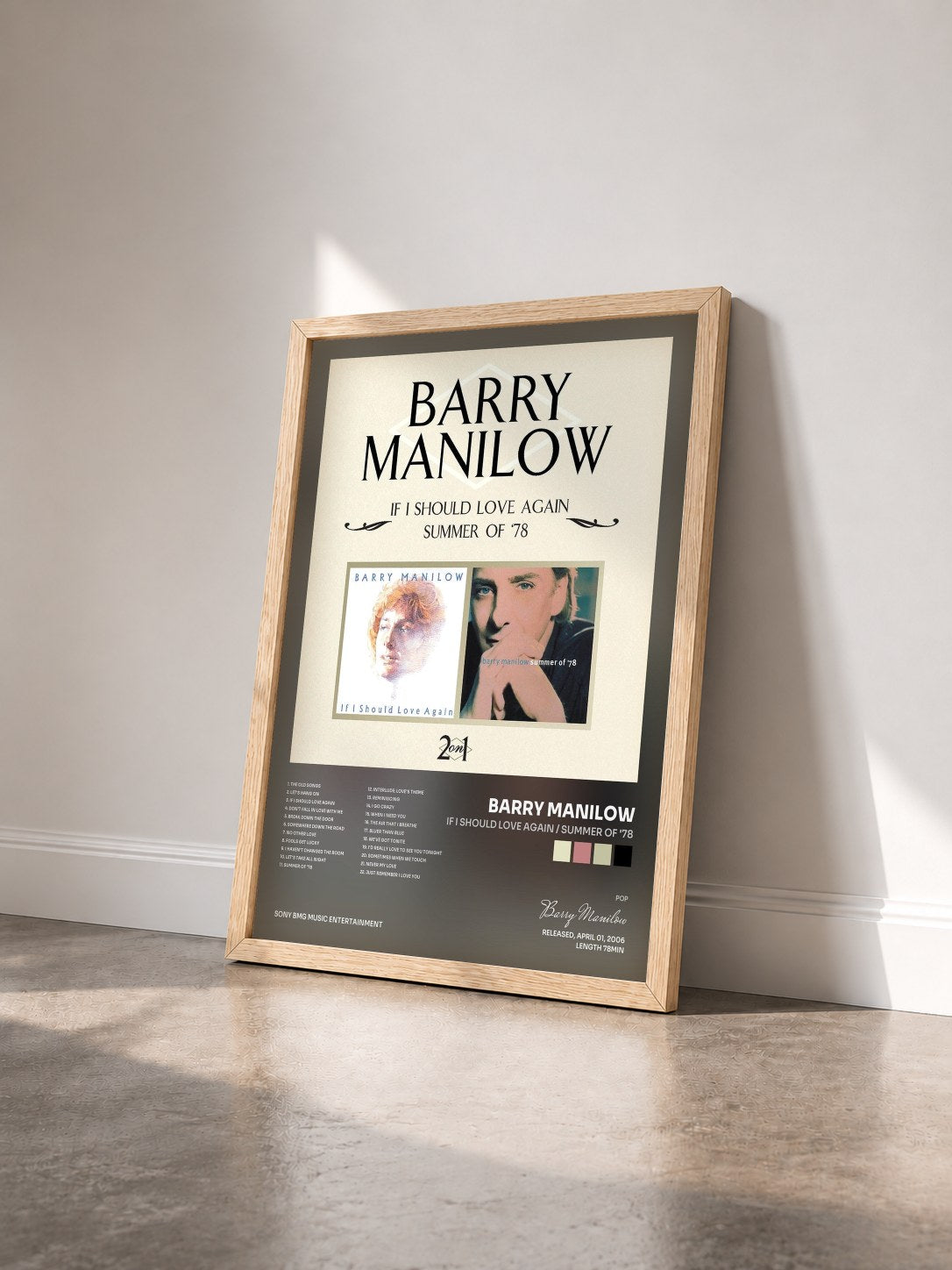 #bois Tableau de l'album If I Should Love Again / Summer Of '78 de Barry Manilow vu de trois quarts, cadre en bois brut