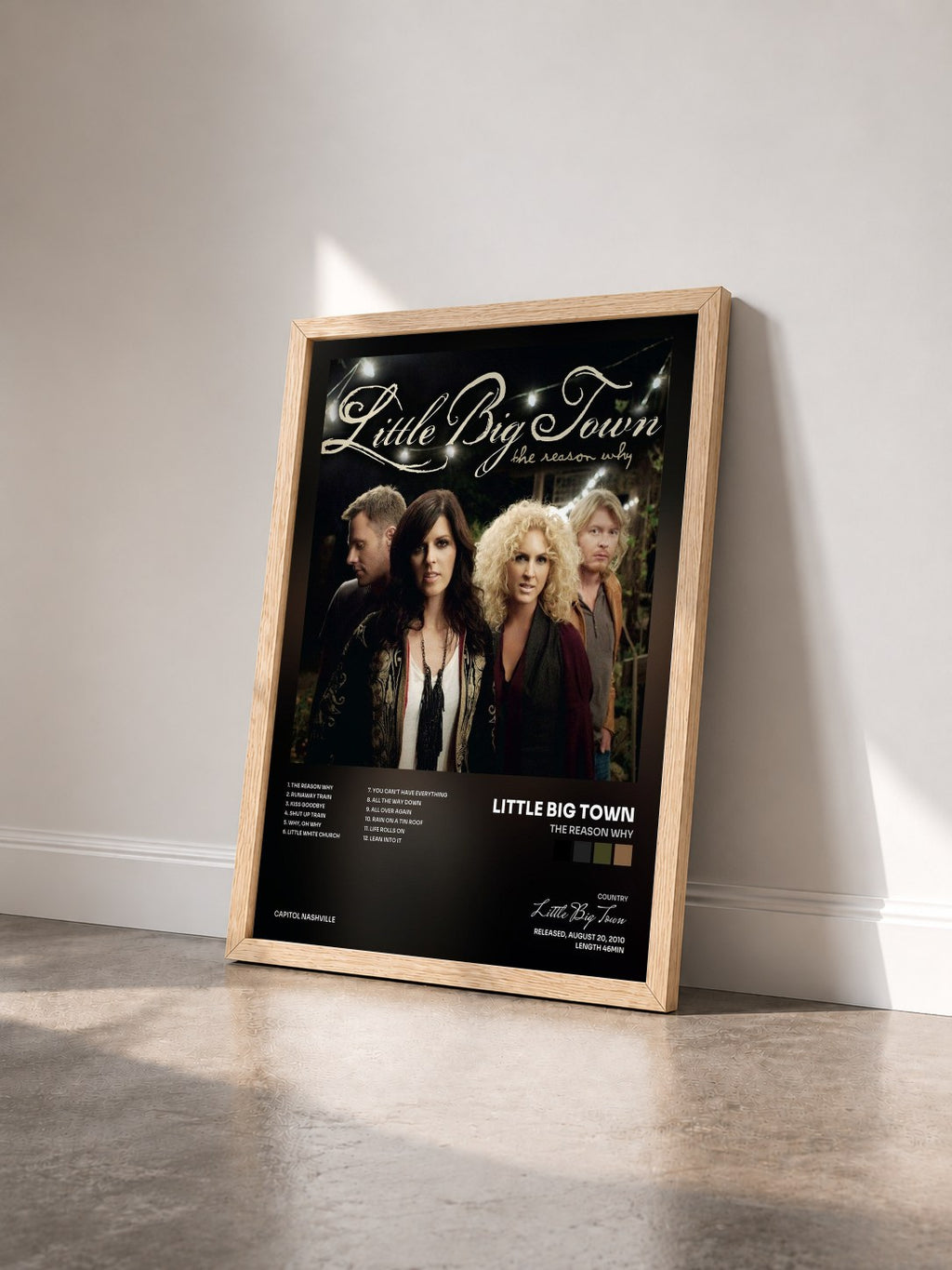 #bois Tableau de l'album The Reason Why de Little Big Town vu de trois quarts, cadre en bois brut