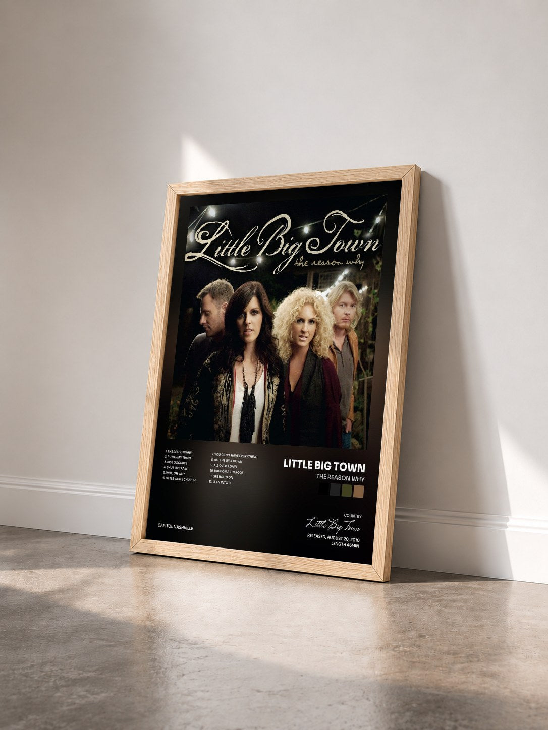 #bois Tableau de l'album The Reason Why de Little Big Town vu de trois quarts, cadre en bois brut