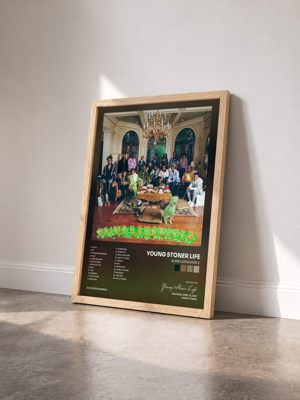 #bois Tableau de l'album Slime Language 2 de Young Stoner Life vu de trois quarts, cadre en bois brut