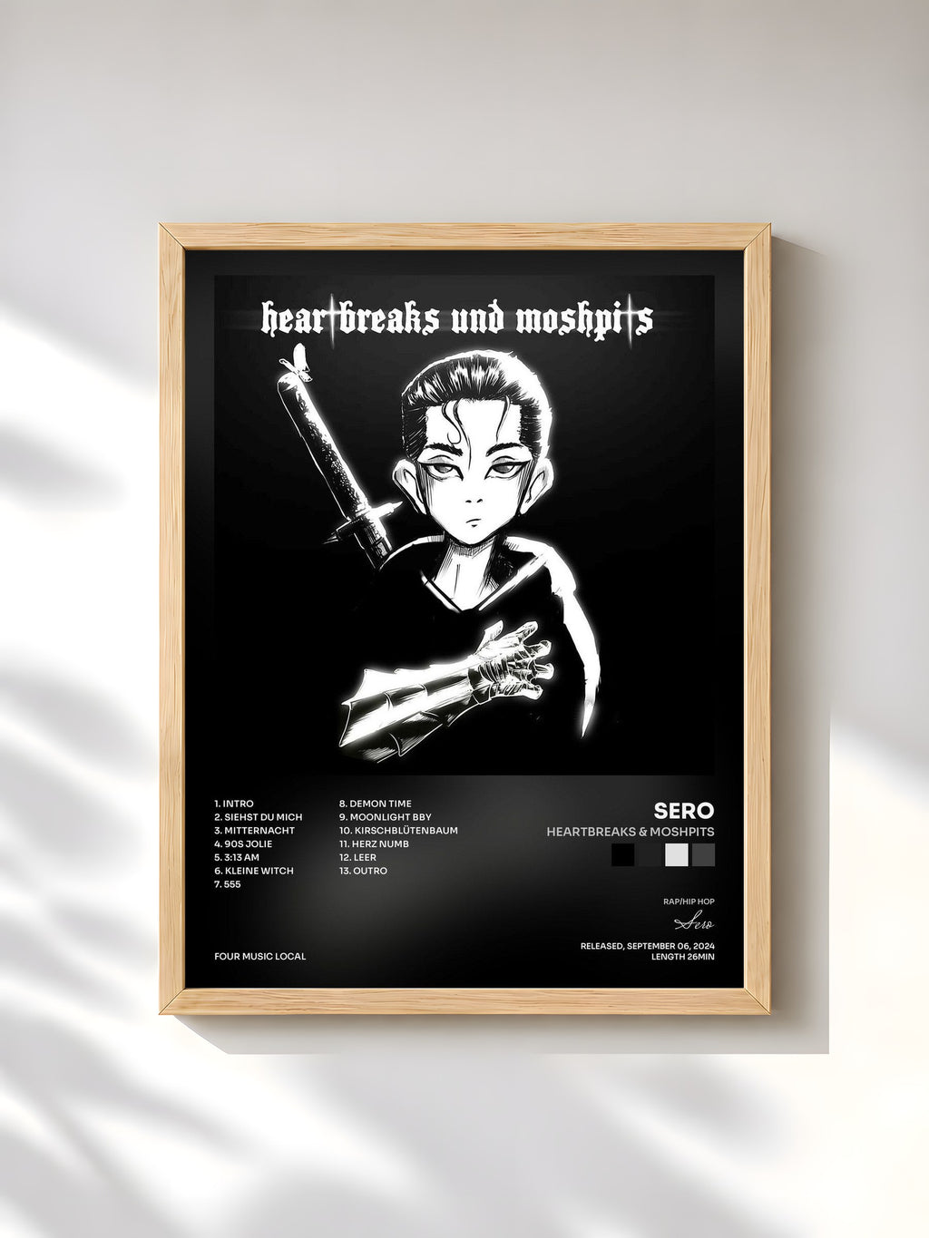 #bois Tableau de l'album Heartbreaks & Moshpits de Sero, cadre en bois brut, imprimé et encadré en France