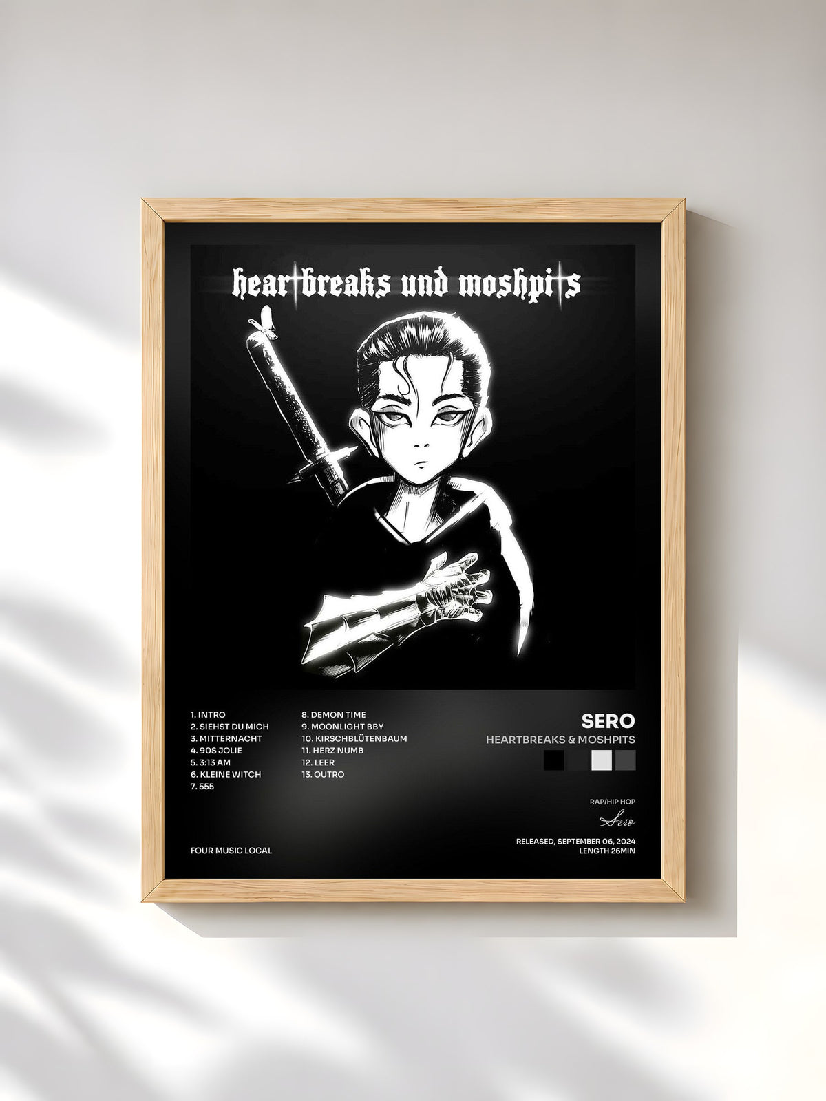 #bois Tableau de l'album Heartbreaks & Moshpits de Sero, cadre en bois brut, imprimé et encadré en France