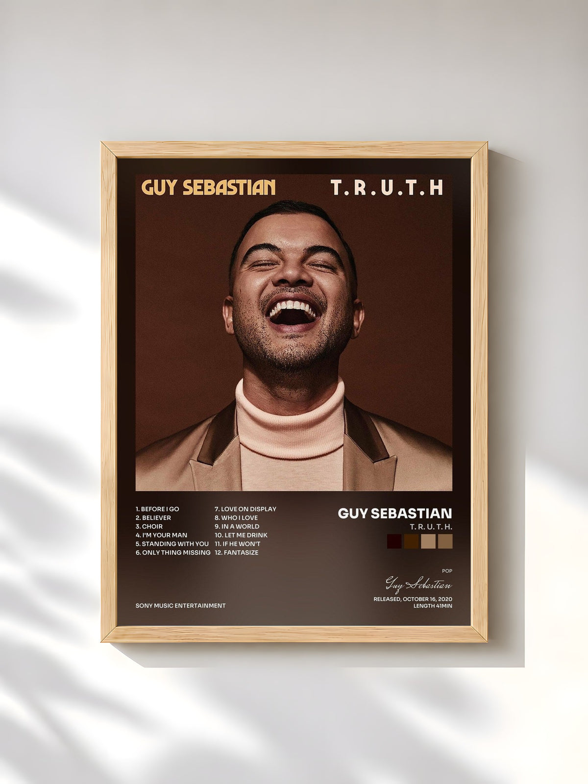 #bois Tableau de l'album T. R. U. T. H. de Guy Sebastian, cadre en bois brut, imprimé et encadré en France