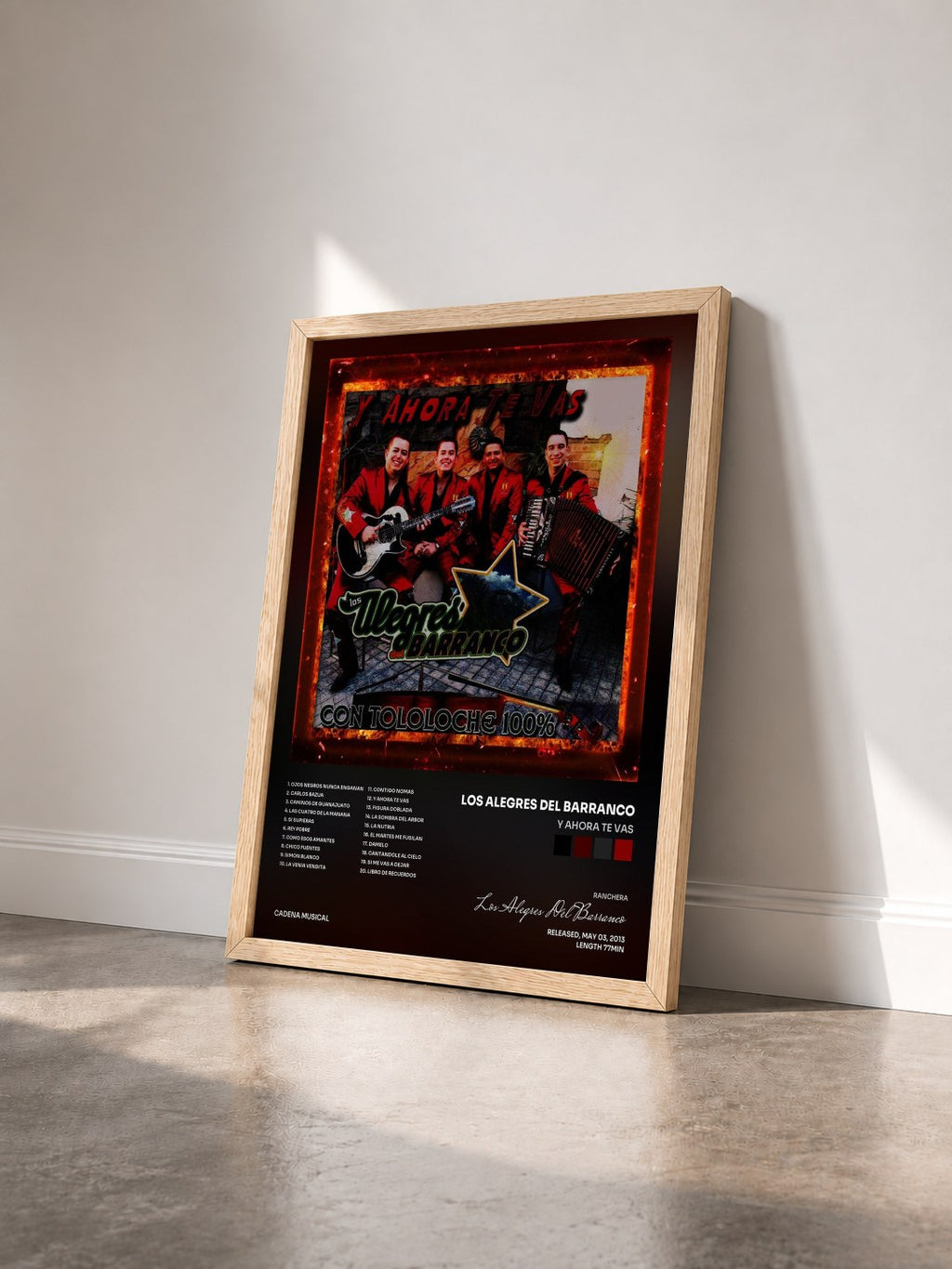 #bois Tableau de l'album Y Ahora Te Vas de Los Alegres Del Barranco vu de trois quarts, cadre en bois brut