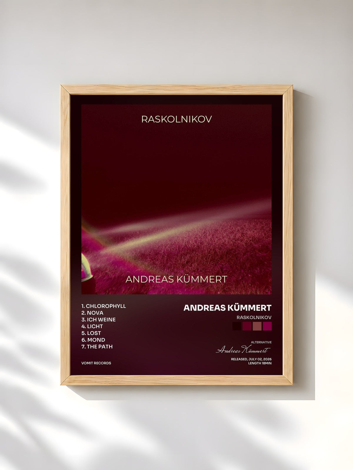 #bois Tableau de l'album Raskolnikov de Andreas Kümmert, cadre en bois brut, imprimé et encadré en France