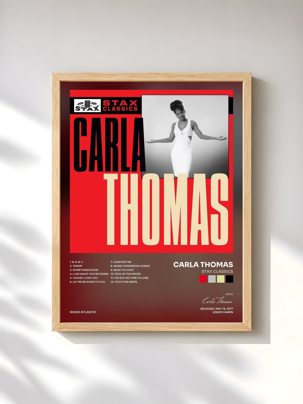 #bois Tableau de l'album Stax Classics de Carla Thomas, cadre en bois brut, imprimé et encadré en France