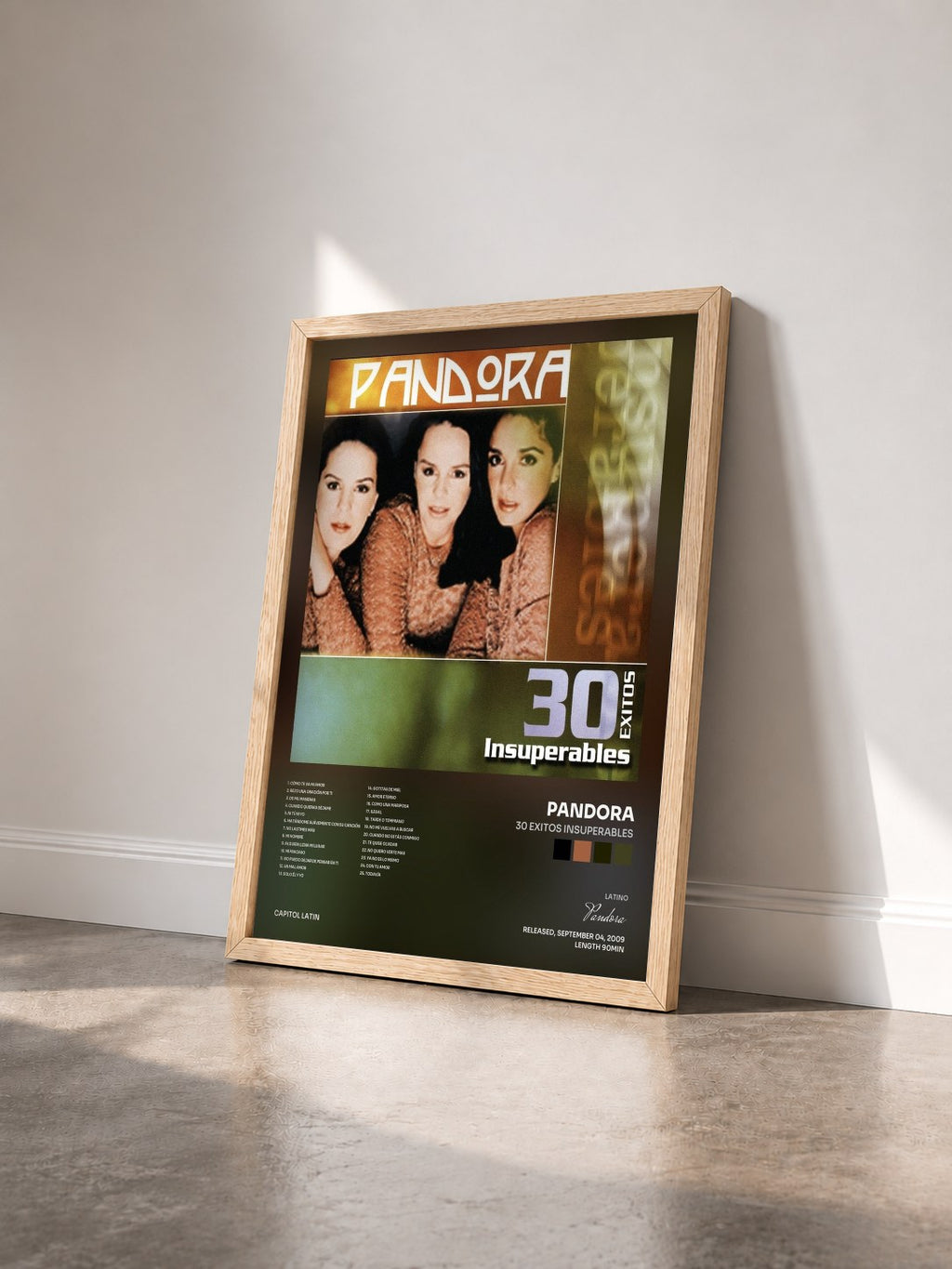 #bois Tableau de l'album 30 Exitos Insuperables de Pandora vu de trois quarts, cadre en bois brut